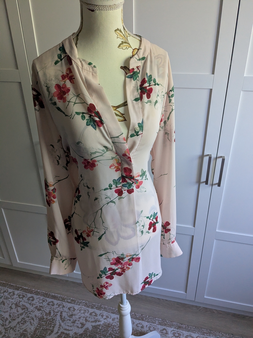 Joe Fresh Pale Pink Floral Top with Green and Red Details